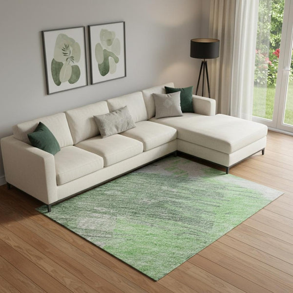HomeRoots 10' X 14' Abstract Area Rug in Green, Lavender & Ivory - Washable, UV Protected & Stain Resistant! 697902