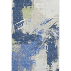 HomeRoots 9' X 12' Modern Abstract Washable Area Rug in Navy, Green & Ivory with UV Protection, Stain-Resistant 697907