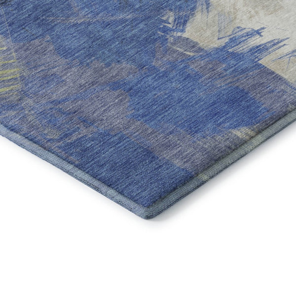 HomeRoots 9' X 12' Modern Abstract Washable Area Rug in Navy, Green & Ivory with UV Protection, Stain-Resistant 697907