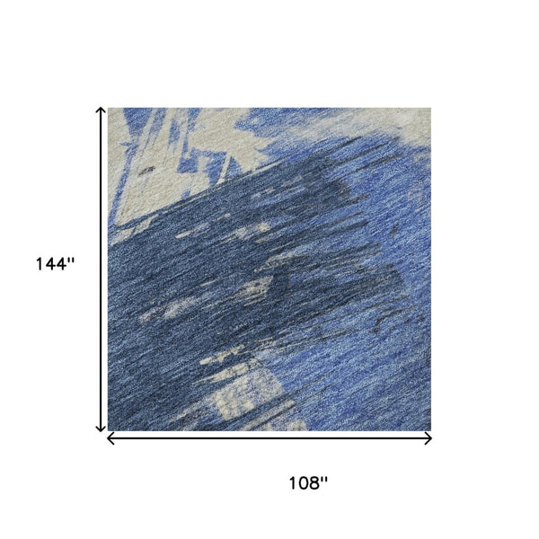 HomeRoots 9' X 12' Modern Abstract Washable Area Rug in Navy, Green & Ivory with UV Protection, Stain-Resistant 697907