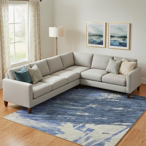 HomeRoots 9' X 12' Modern Abstract Washable Area Rug in Navy, Green & Ivory with UV Protection, Stain-Resistant 697907