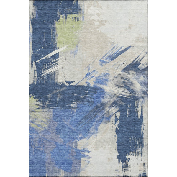HomeRoots 10' X 14' Washable Navy Green Ivory Area Rug with UV Protection – Durable Modern Abstract Design! 697908