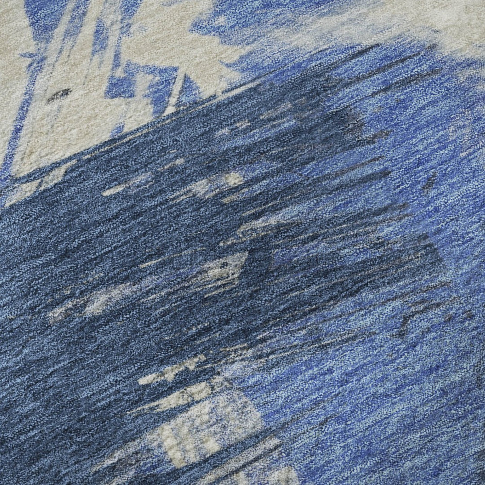 HomeRoots 10' X 14' Washable Navy Green Ivory Area Rug with UV Protection – Durable Modern Abstract Design! 697908