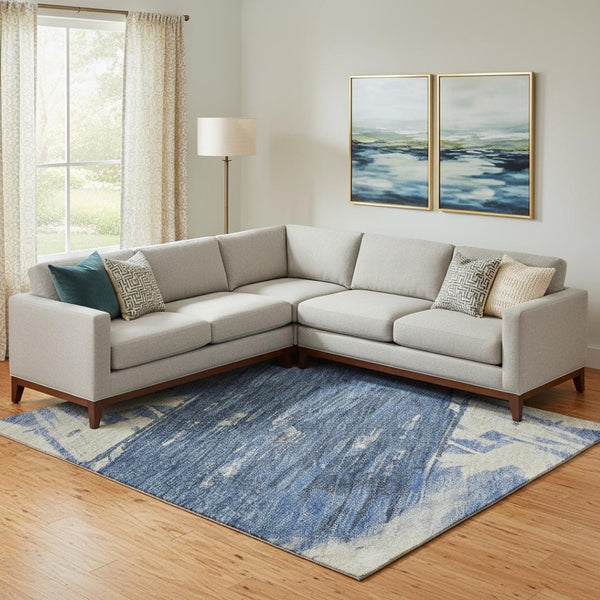 HomeRoots 10' X 14' Washable Navy Green Ivory Area Rug with UV Protection – Durable Modern Abstract Design! 697908