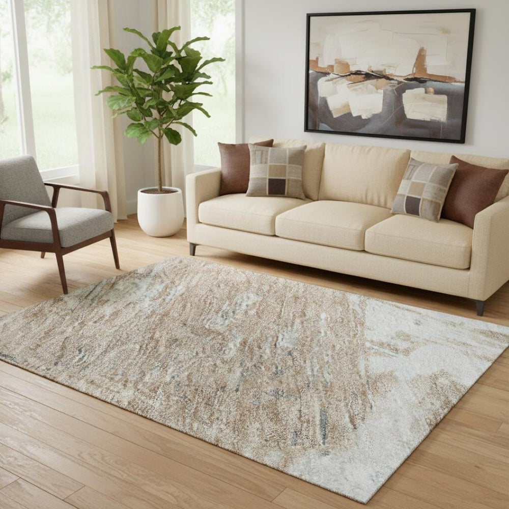 HomeRoots 5' X 8' Modern Rust Gray Ivory Abstract Area Rug - Washable, Stain-Resistant, UV Protected Design 697910