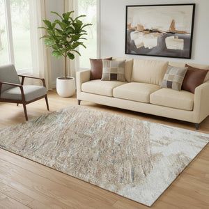 HomeRoots 5' X 8' Modern Rust Gray Ivory Abstract Area Rug - Washable, Stain-Resistant, UV Protected Design 697910