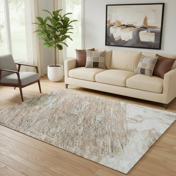 HomeRoots 5' X 8' Modern Rust Gray Ivory Abstract Area Rug - Washable, Stain-Resistant, UV Protected Design 697910