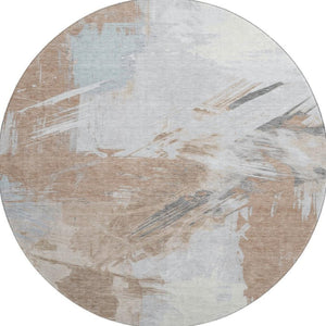 HomeRoots 8' Rust Gray and Ivory Abstract Washable Round Rug - Durable, UV-Protected, Stain-Resistant Design 697911
