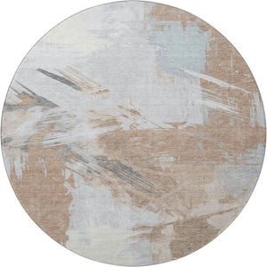 HomeRoots 8' Rust Gray and Ivory Abstract Washable Round Rug - Durable, UV-Protected, Stain-Resistant Design 697911