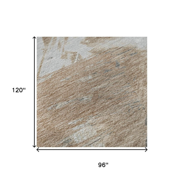 HomeRoots 8' X 10' Modern Abstract Rust Gray and Ivory Washable Area Rug with UV Protection & Non-Slip Backing 697912