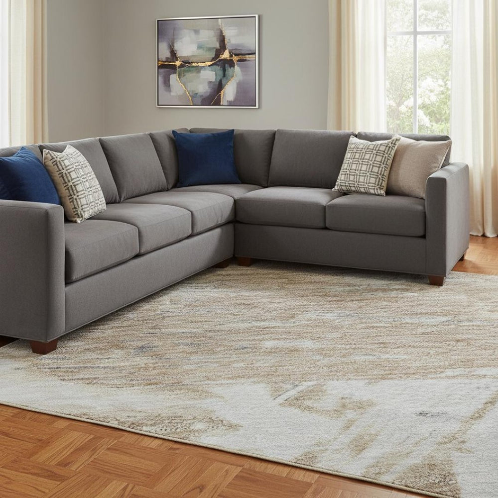 HomeRoots 8' X 10' Modern Abstract Rust Gray and Ivory Washable Area Rug with UV Protection & Non-Slip Backing 697912
