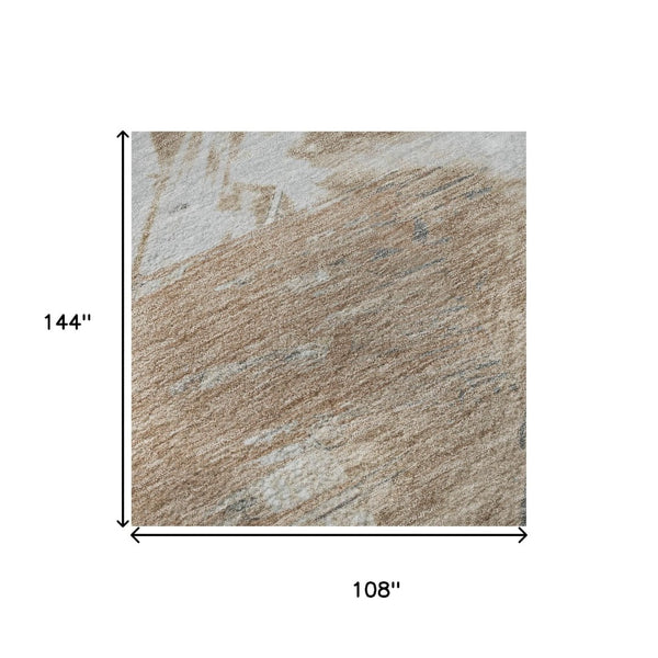 HomeRoots 9' X 12' Modern Rust Gray Ivory Abstract Area Rug - Washable, UV Protected, Non-Slip Durable Design 697913