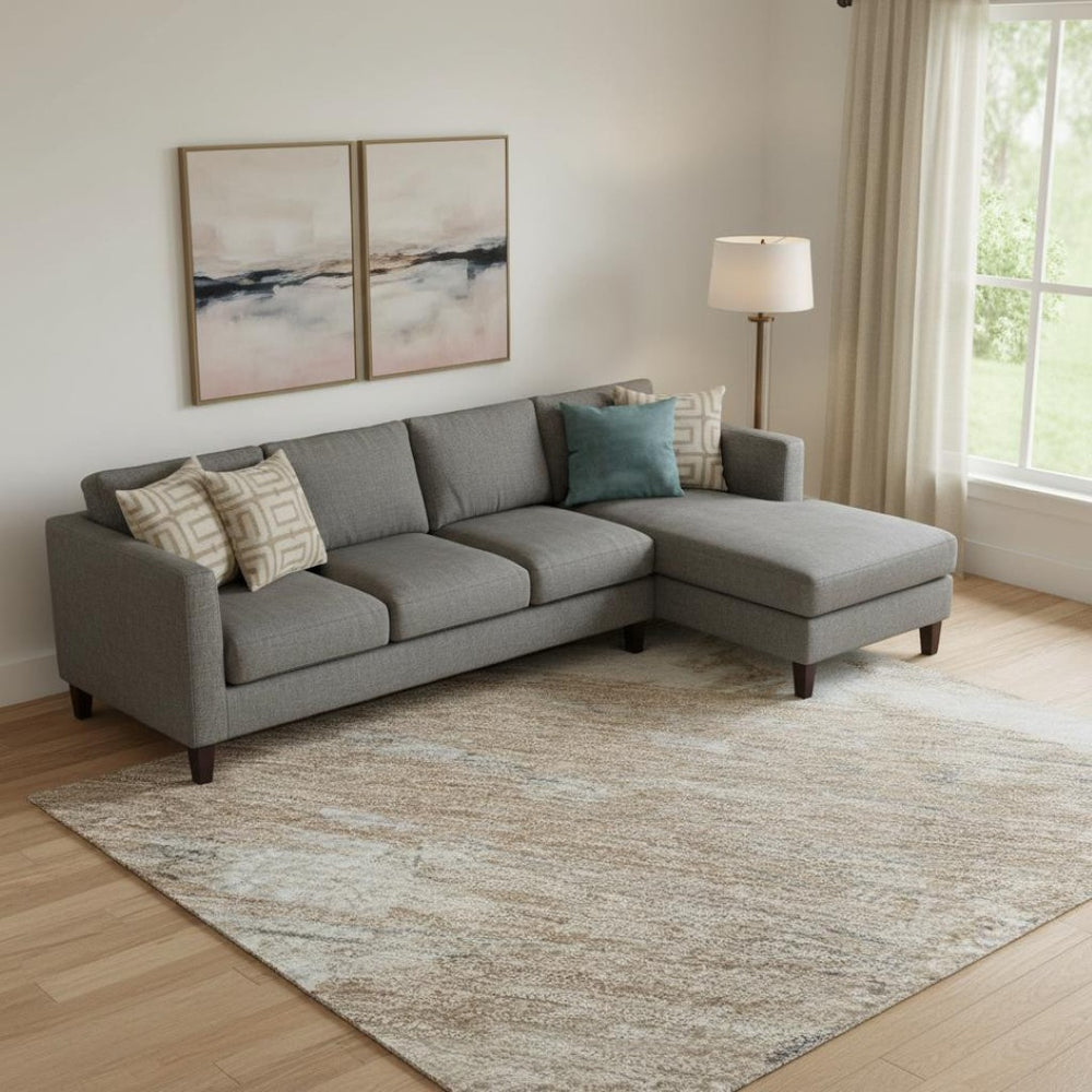 HomeRoots 9' X 12' Modern Rust Gray Ivory Abstract Area Rug - Washable, UV Protected, Non-Slip Durable Design 697913