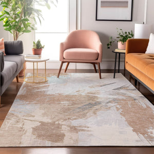 HomeRoots 10' X 14' Rust Gray Ivory Abstract Washable Area Rug - Durable, UV Resistant & Stylish for Any Space! 697914