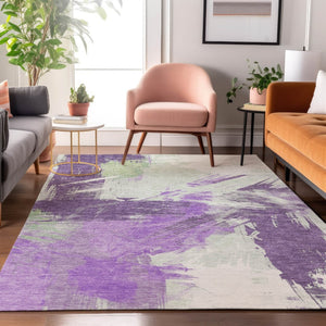 HomeRoots 5' X 8' Abstract Area Rug in Purple, Green & Ivory - Washable, UV-Protected, Durable & Stylish Design 697916