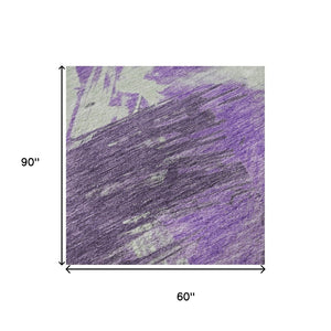 HomeRoots 5' X 8' Abstract Area Rug in Purple, Green & Ivory - Washable, UV-Protected, Durable & Stylish Design 697916