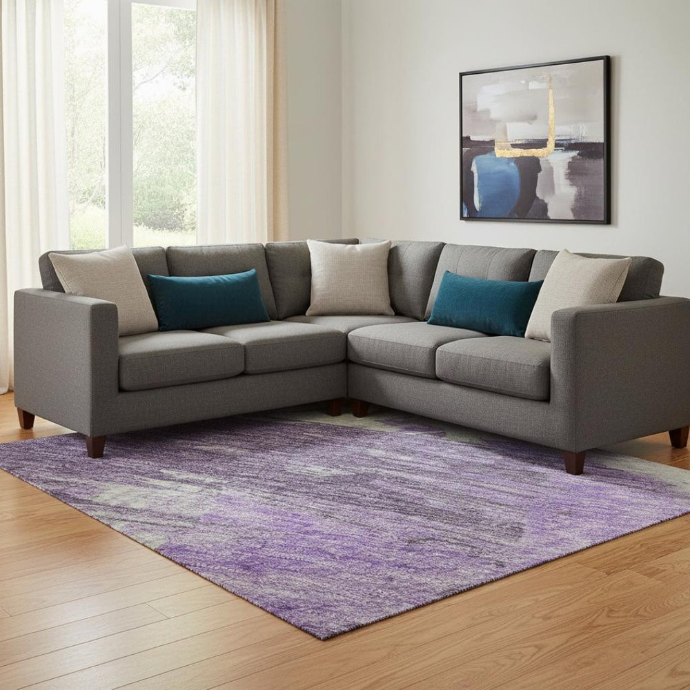 HomeRoots 8' X 10' Washable Purple, Green & Ivory Abstract Area Rug with UV Protection for Family Spaces 697918