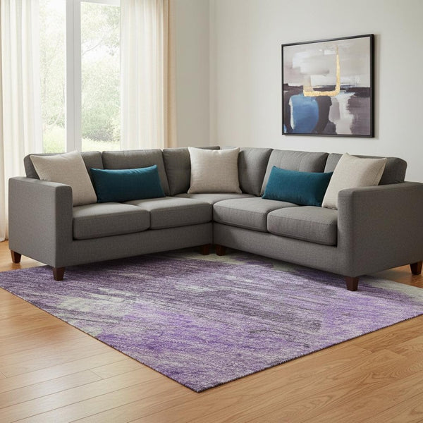 HomeRoots 8' X 10' Washable Purple, Green & Ivory Abstract Area Rug with UV Protection for Family Spaces 697918