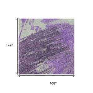 HomeRoots 9' X 12' Washable Abstract Area Rug in Purple, Green & Ivory - UV Protected, Durable & Non-Slip Design! 697919