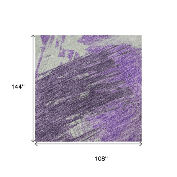 HomeRoots 9' X 12' Washable Abstract Area Rug in Purple, Green & Ivory - UV Protected, Durable & Non-Slip Design! 697919