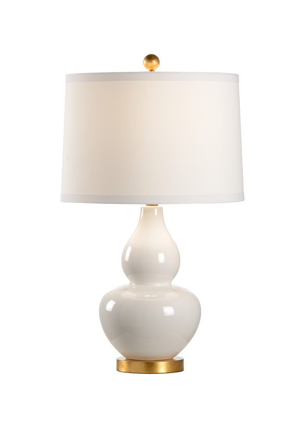 Chelsea House Gourd Ceramic Lamp With White Glaze & Antique Gold Leaf Accents — 27" Sculptural Ambient Light For Living Rooms 69792