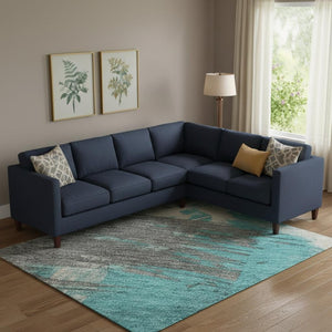 HomeRoots 9' X 12' Teal, Beige & Ivory Abstract Area Rug – Washable, UV-Protected, Durable for Families & Pets 697925