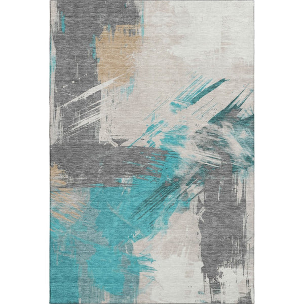 HomeRoots 10' X 14' Modern Teal and Beige Abstract Area Rug - UV Protected, Washable, and Perfect for Families 697926