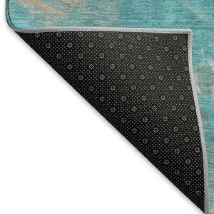 HomeRoots 10' X 14' Modern Teal and Beige Abstract Area Rug - UV Protected, Washable, and Perfect for Families 697926