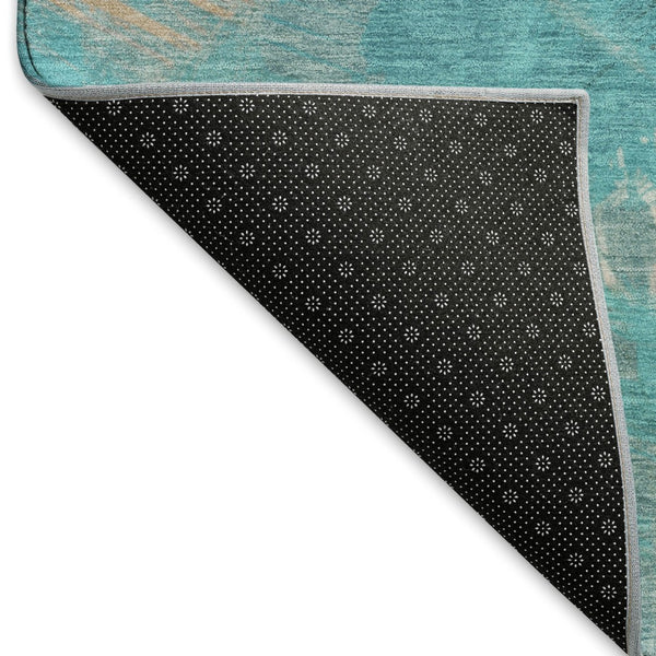 HomeRoots 10' X 14' Modern Teal and Beige Abstract Area Rug - UV Protected, Washable, and Perfect for Families 697926