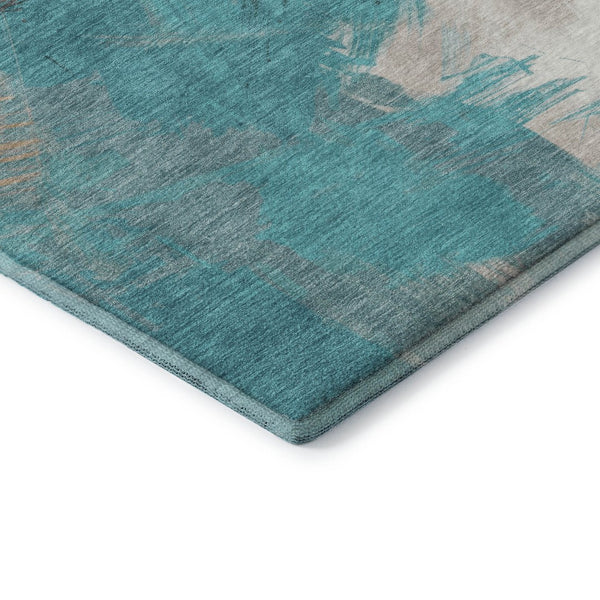 HomeRoots 10' X 14' Modern Teal and Beige Abstract Area Rug - UV Protected, Washable, and Perfect for Families 697926