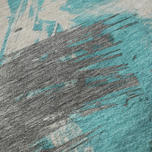 HomeRoots 10' X 14' Modern Teal and Beige Abstract Area Rug - UV Protected, Washable, and Perfect for Families 697926