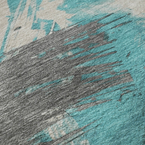 HomeRoots 10' X 14' Modern Teal and Beige Abstract Area Rug - UV Protected, Washable, and Perfect for Families 697926