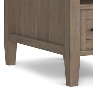English Elm Ela Narrow End Table in Smoky Brown Wood, Handcrafted Solid Wood, Drawer & Open Shelf Storage, Transitional Style B136P203458