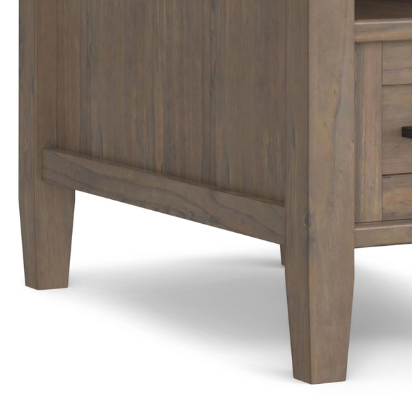 English Elm Ela Narrow End Table in Smoky Brown Wood, Handcrafted Solid Wood, Drawer & Open Shelf Storage, Transitional Style B136P203458
