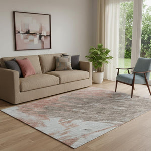 HomeRoots 5' X 8' Abstract Washable Area Rug in Taupe, Blue & Ivory – UV Protected, Stain Resistant & Stylish 697928