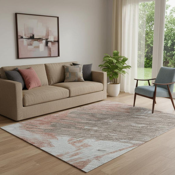 HomeRoots 5' X 8' Abstract Washable Area Rug in Taupe, Blue & Ivory – UV Protected, Stain Resistant & Stylish 697928