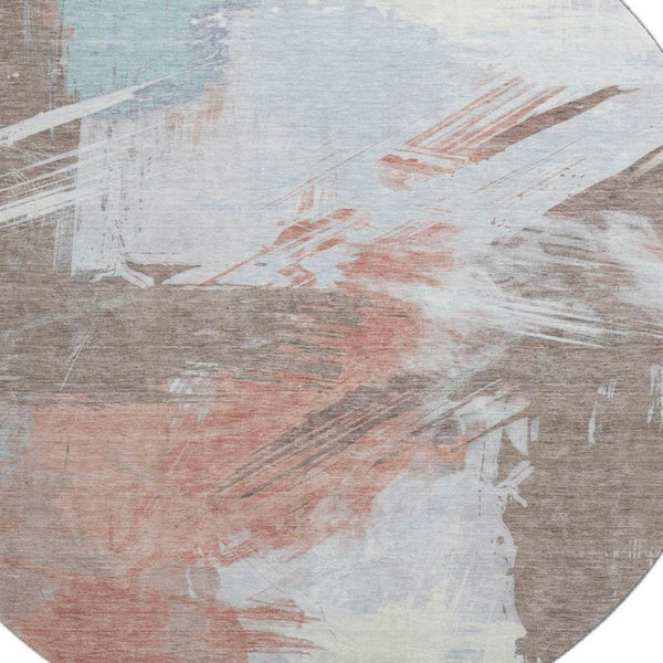 HomeRoots 8' Durable Washable Round Area Rug in Taupe, Blue & Ivory with UV Protection – Perfect for Any Space! 697929