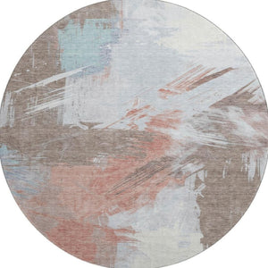 HomeRoots 8' Durable Washable Round Area Rug in Taupe, Blue & Ivory with UV Protection – Perfect for Any Space! 697929