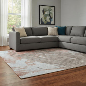 HomeRoots 8' X 10' Abstract Washable Area Rug in Taupe, Blue & Ivory - UV Protected, Stain Resistant & Stylish 697930