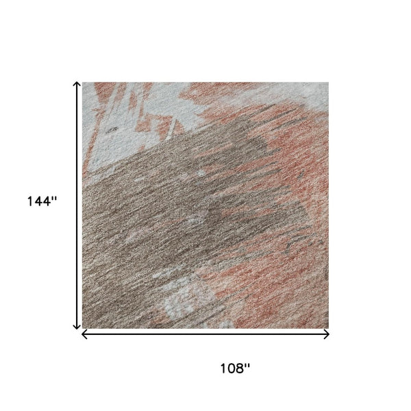 HomeRoots 9' X 12' Taupe Blue Ivory Abstract Area Rug - Stylish, Washable, UV-Protected, Durable Design for Home 697931