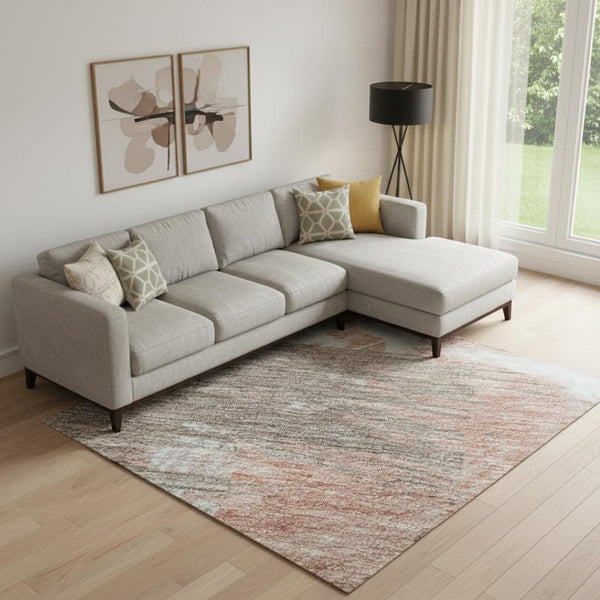HomeRoots 9' X 12' Taupe Blue Ivory Abstract Area Rug - Stylish, Washable, UV-Protected, Durable Design for Home 697931