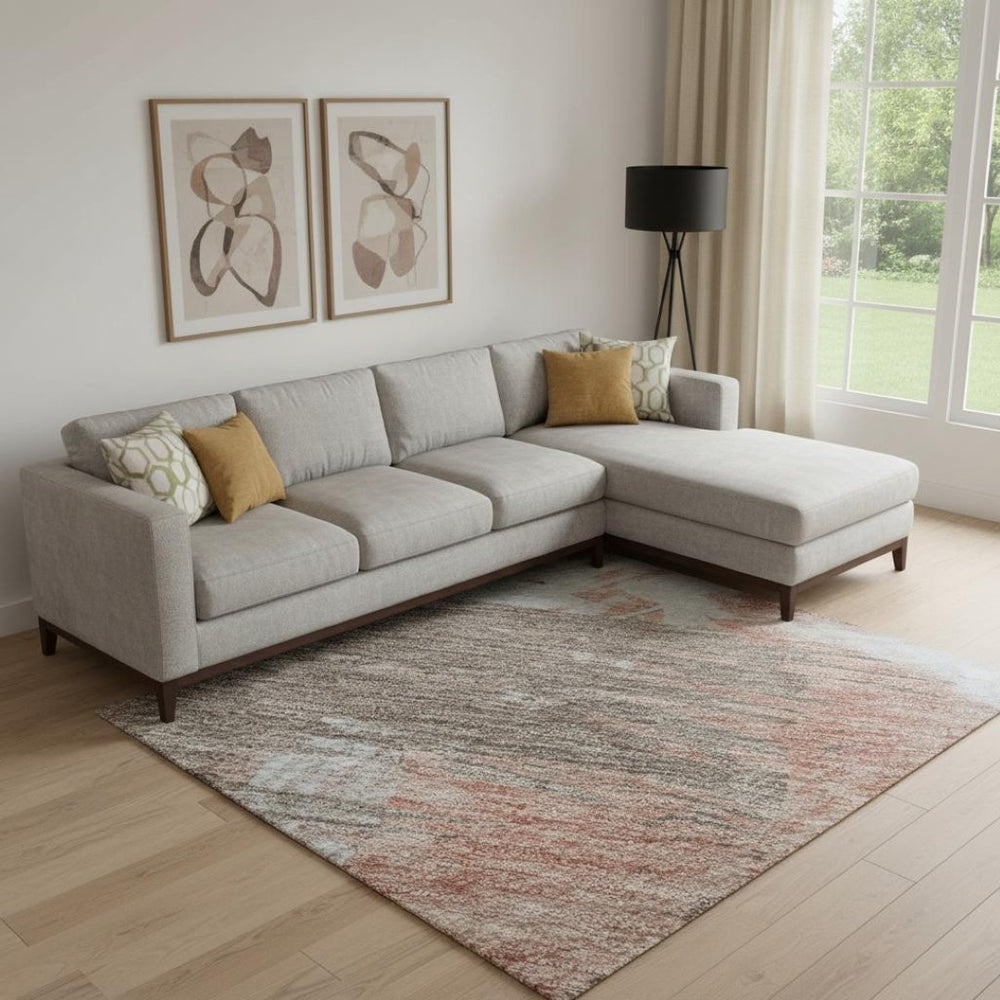 HomeRoots 10' X 14' Abstract Washable Area Rug in Taupe, Blue & Ivory – Stain Resistant, UV Protected & Stylish! 697932