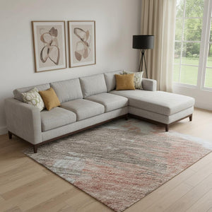 HomeRoots 10' X 14' Abstract Washable Area Rug in Taupe, Blue & Ivory – Stain Resistant, UV Protected & Stylish! 697932