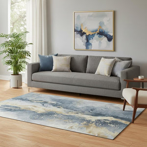 HomeRoots 5' X 8' Stylish Graphite Gold Silver Abstract Area Rug – Washable, UV-Protected & Non-Slip Design 697934