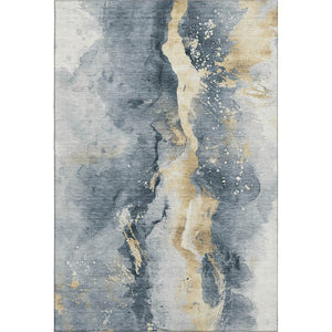 HomeRoots 5' X 8' Stylish Graphite Gold Silver Abstract Area Rug – Washable, UV-Protected & Non-Slip Design 697934