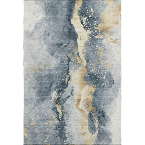 HomeRoots 5' X 8' Stylish Graphite Gold Silver Abstract Area Rug – Washable, UV-Protected & Non-Slip Design 697934