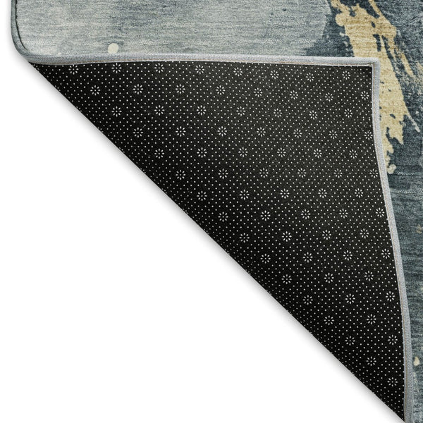 HomeRoots 5' X 8' Stylish Graphite Gold Silver Abstract Area Rug – Washable, UV-Protected & Non-Slip Design 697934