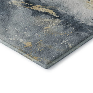 HomeRoots 5' X 8' Stylish Graphite Gold Silver Abstract Area Rug – Washable, UV-Protected & Non-Slip Design 697934