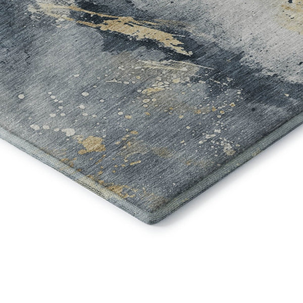 HomeRoots 5' X 8' Stylish Graphite Gold Silver Abstract Area Rug – Washable, UV-Protected & Non-Slip Design 697934