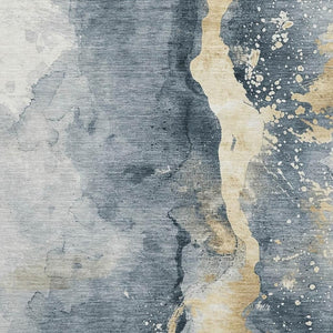 HomeRoots 5' X 8' Stylish Graphite Gold Silver Abstract Area Rug – Washable, UV-Protected & Non-Slip Design 697934